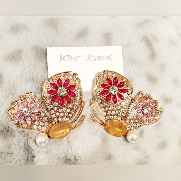 Large Retro Gold Plated Muticolor Crystal flower butterfly earrings - Picture 10 of 16